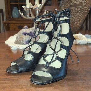 Kira 8.5 Coach Black Lace-Up Heels
